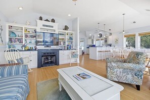 TV, fireplace, DVD player - A Wrighteous Time | 1639 ft from the beach | Private Pool, Hot Tub | Kill Devil Hills (Kill Devil Hills)