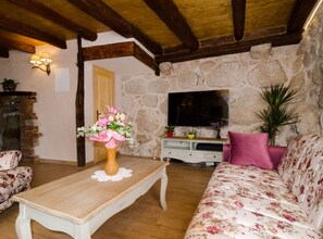 Télévision, cheminée, baby-foot, table de tennis de table