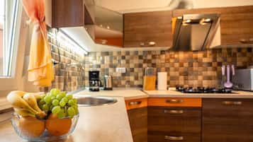 Frigorífico, microondas, horno y placa de cocina