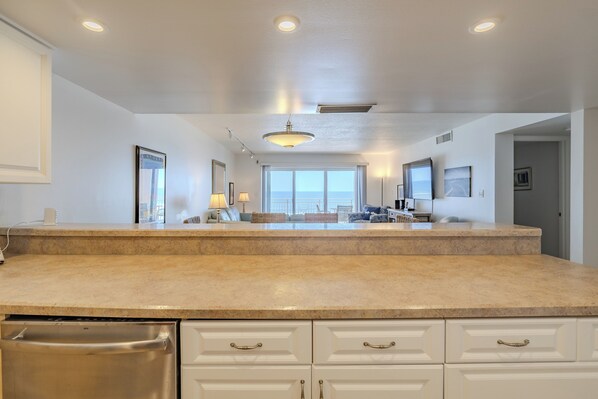 Microwave, dishwasher, coffee/tea maker, ice maker