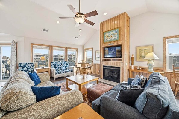 TV, DVD player, foosball, stereo