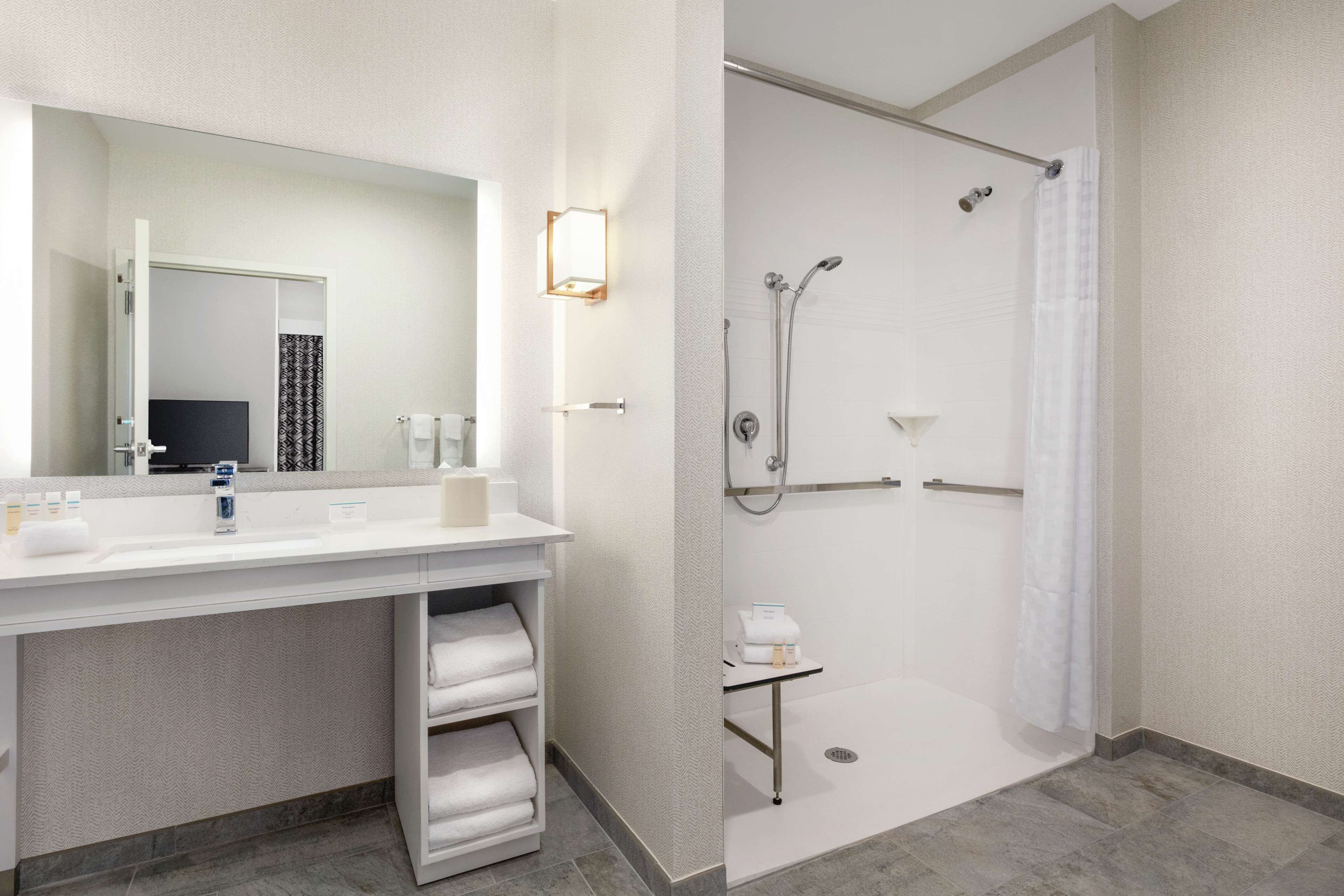 studio, 1 king bed, accessible (mobility & hearing, roll-in shower) | bathroom shower