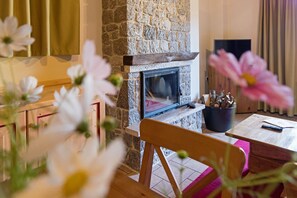 Comfort Apartment, 2 Bedrooms, Mountain View | Living area | Flat-screen TV, fireplace