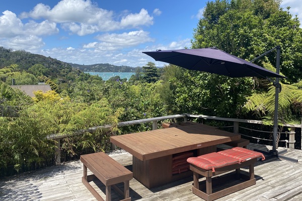 Front deck with water views