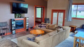 TV, fireplace, DVD player, table football