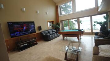 TV connectée, cheminée, lecteur de DVD, chaîne hi-fi