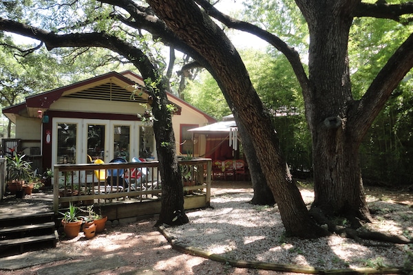 View from the porch of the back of the main house.