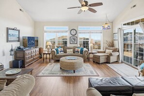 TV, fireplace, DVD player, foosball