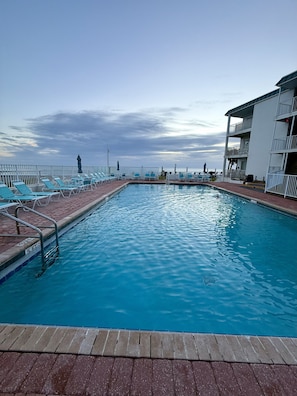 Outdoor pool, a heated pool - An adorable, direct oceanfront front studio with a large private balcony. (Daytona Beach)