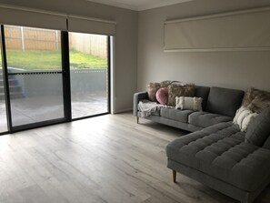 TV, DVD player, books, video library