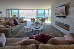 Smart TV, fireplace, Netflix, books