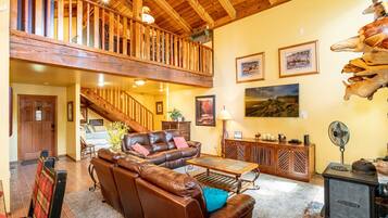 Smart TV, fireplace, DVD player, foosball