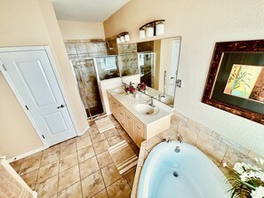 Bathtub, hair dryer, towels, soap - Not the average vacation home! Saltwater Pool & Spa electric heat incl. in rate. (Rotonda West)
