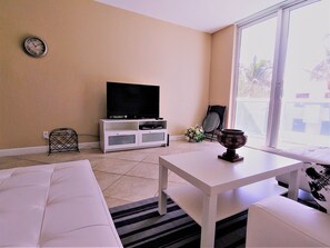 TV, DVD player, stereo