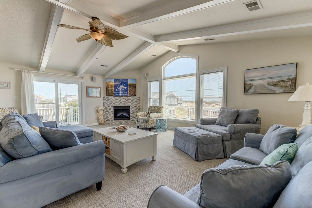 TV, fireplace, foosball