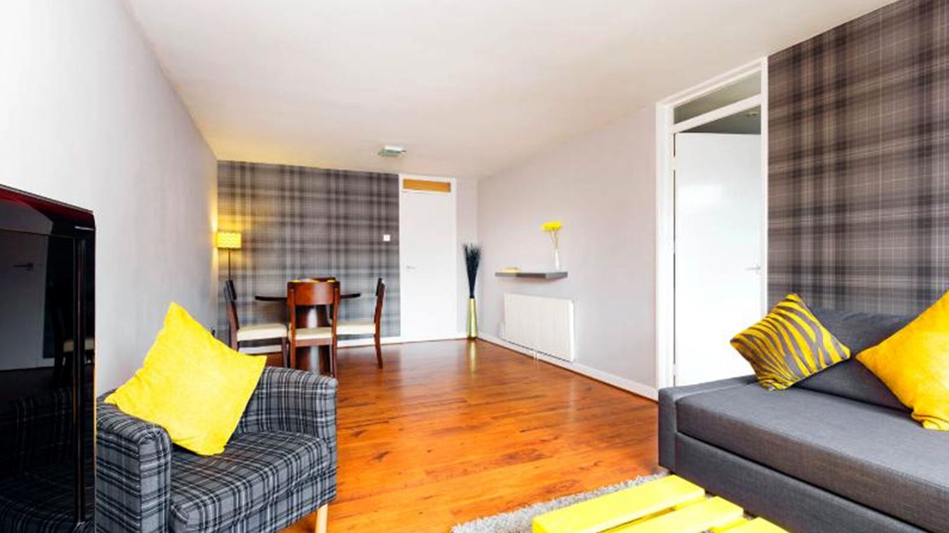 TV, DVD player, video library