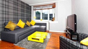 TV, DVD player, video library - Large Modern Top Floor Riverside Apartment (Sleeps 6) with Free Parking and WiFi (Edinburgh)