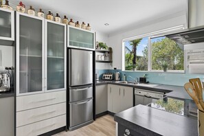 Fridge, microwave, oven, dishwasher