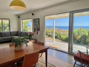 Smart TV, fireplace, DVD player, books