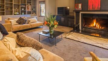 TV, fireplace, DVD player, stereo