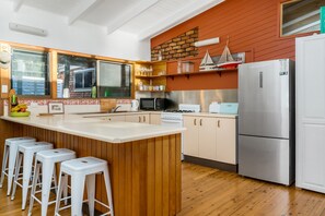 Fridge, microwave, oven, electric kettle