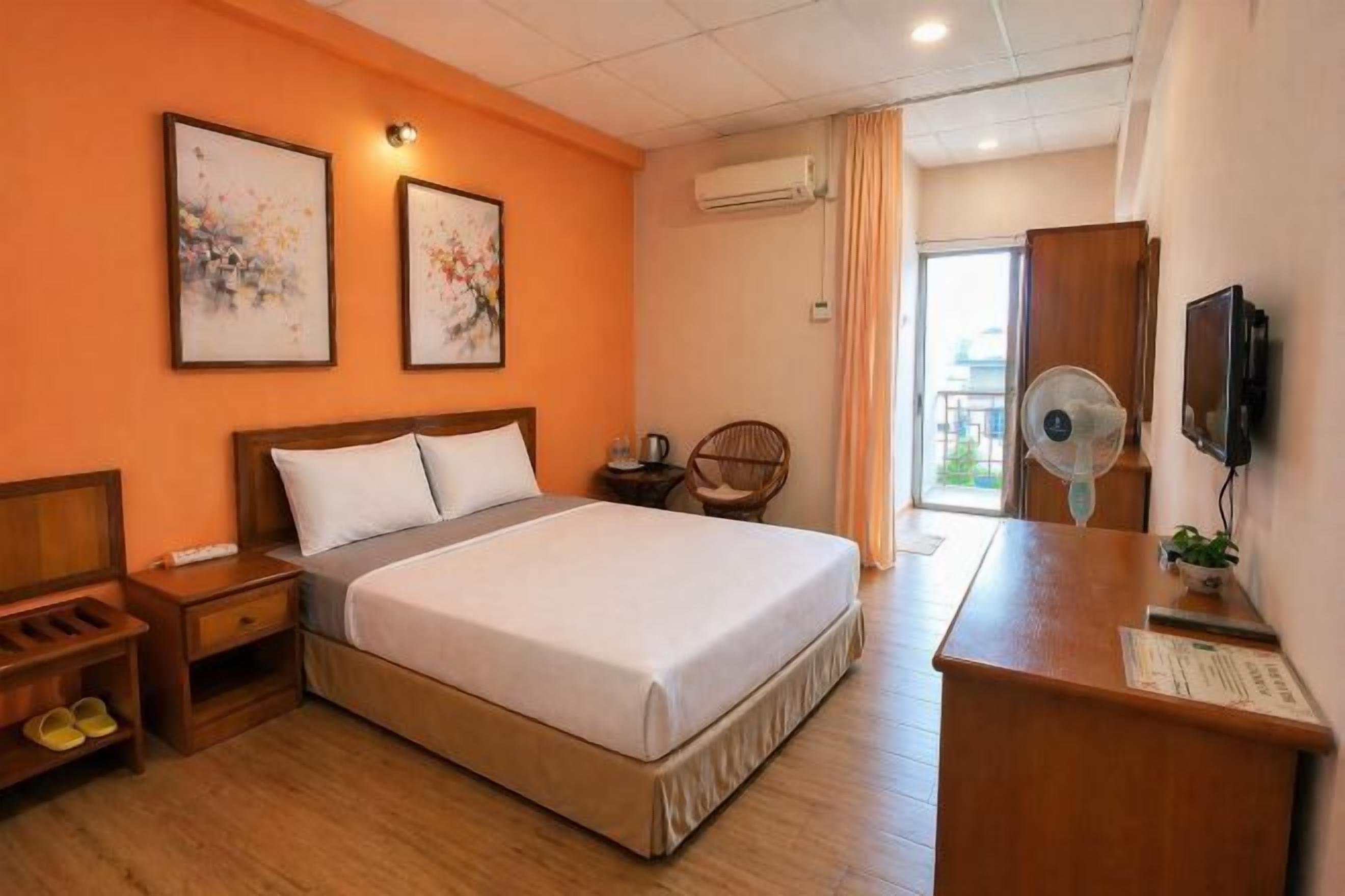 Desk, laptop workspace, blackout drapes, soundproofing