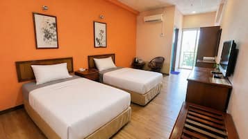 Desk, laptop workspace, blackout curtains, soundproofing