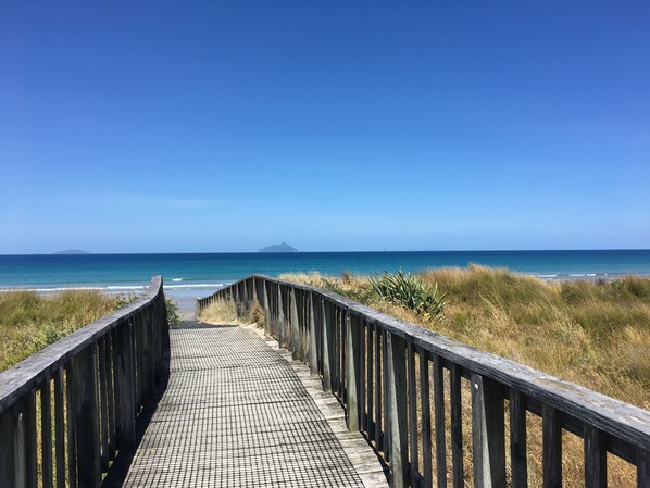 Beach nearby, sun loungers