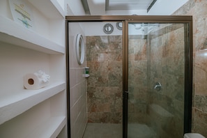 Combined shower/tub, bidet, towels
