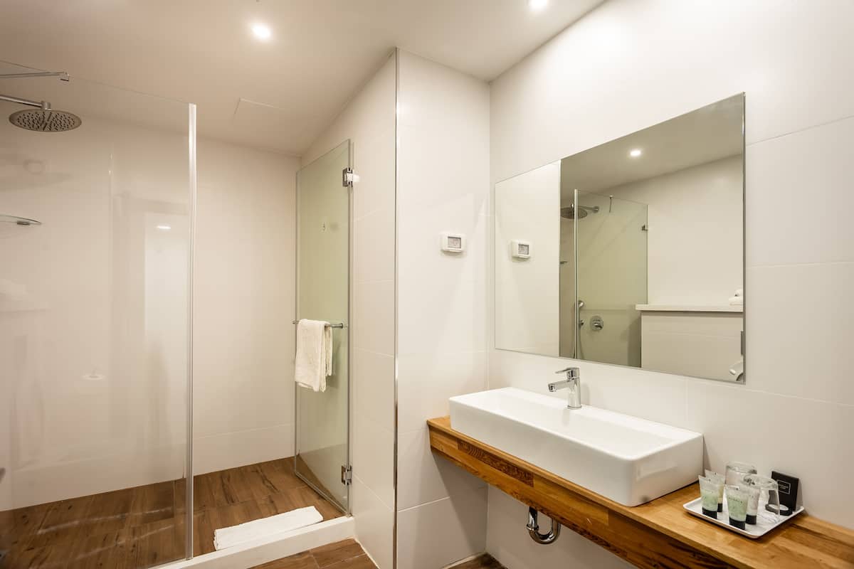 shower, towels, soap, shampoo