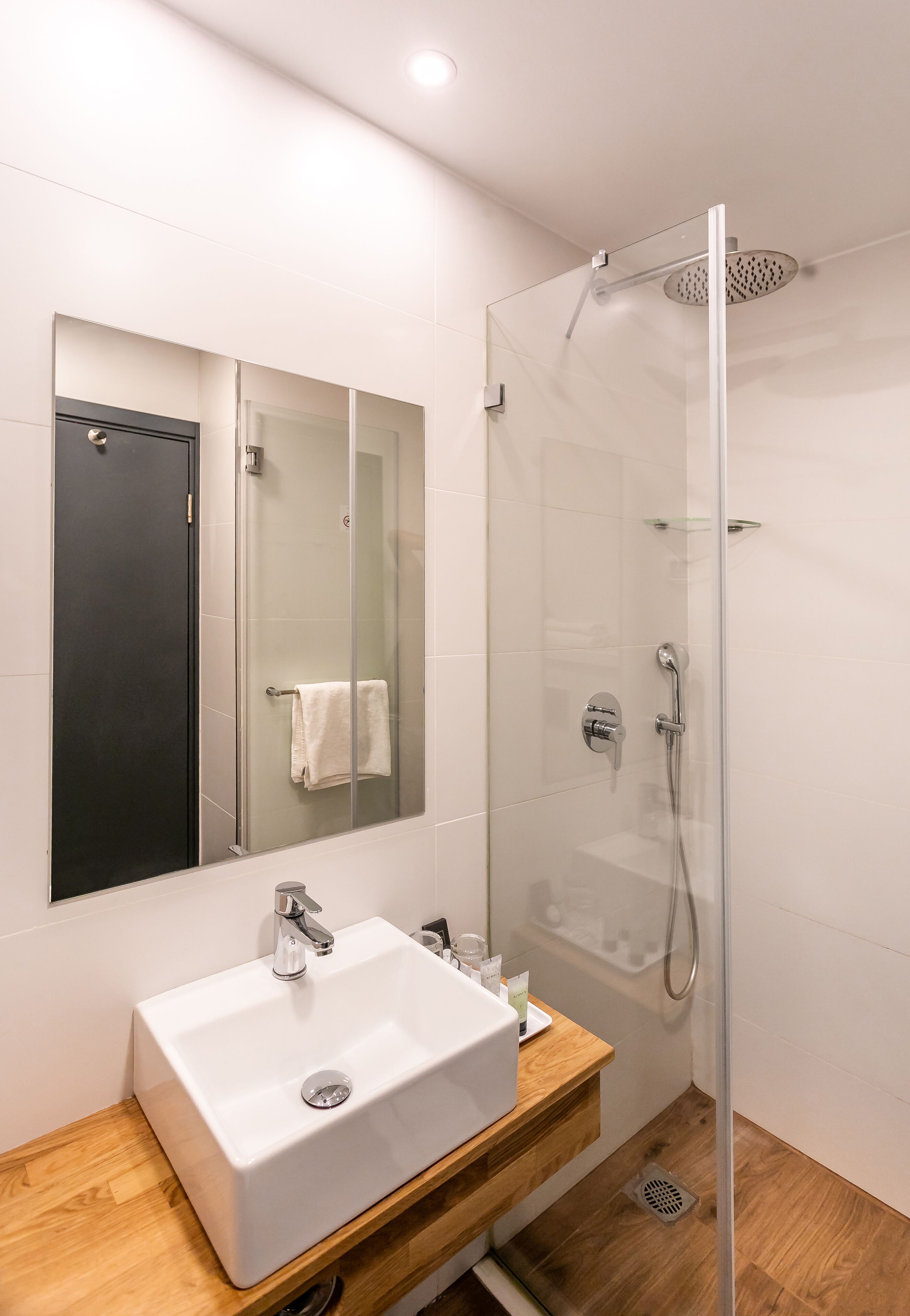 basic double room | bathroom | shower, towels, soap, shampoo