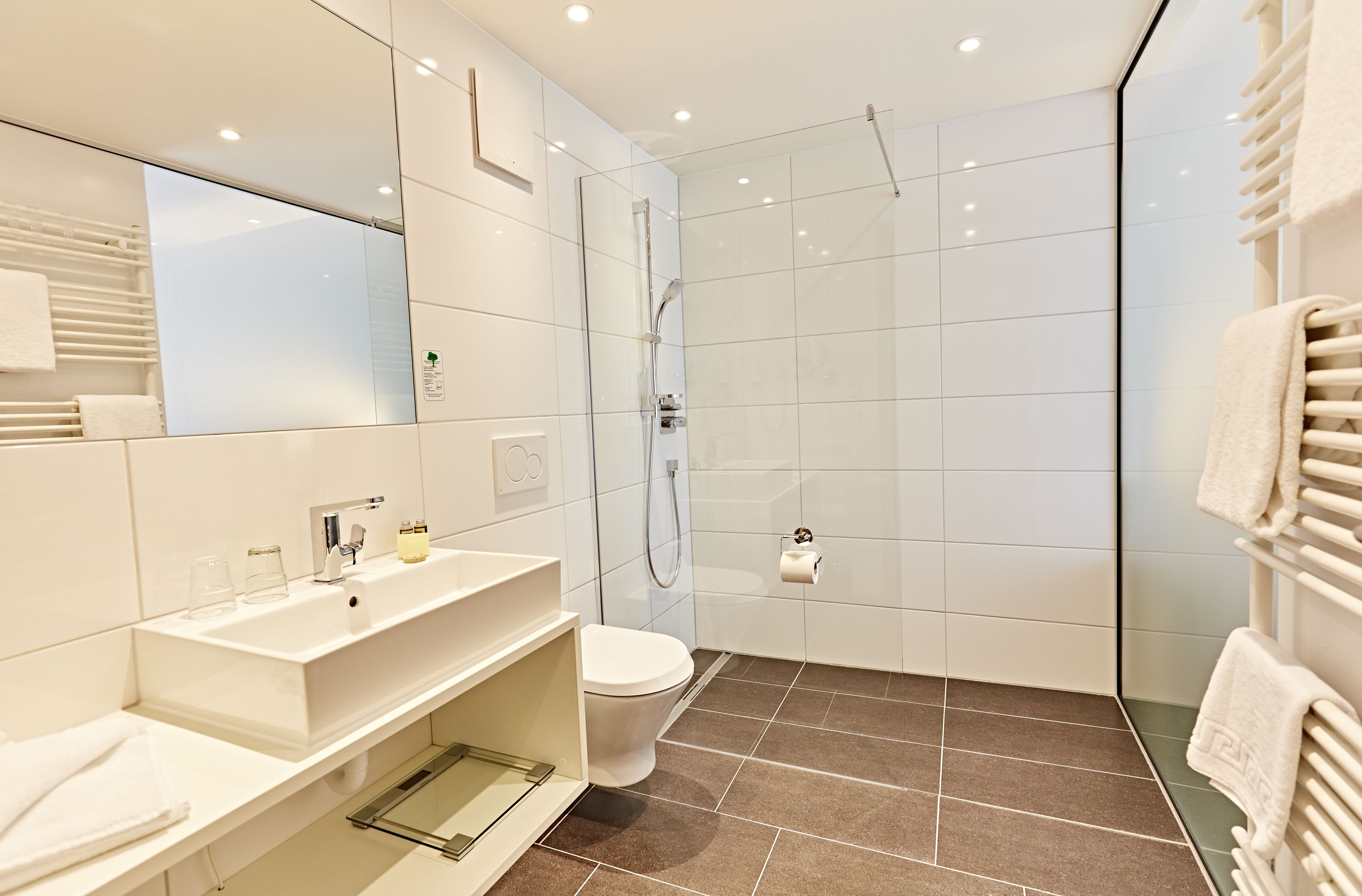 shower, free toiletries, hair dryer, bathrobes