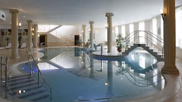 Indoor pool, open 10:00 AM to 9:00 PM, sun loungers