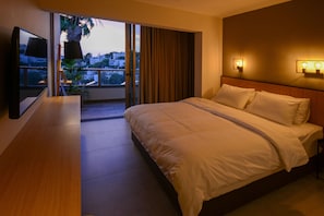 Luxury-Studiosuite, Meerblick | Bettwäsche aus ägyptischer Baumwolle, hochwertige Bettwaren