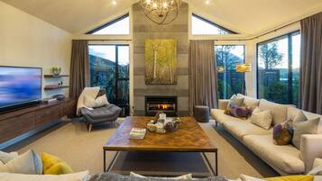 Smart TV, fireplace, Netflix, books