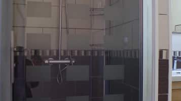 Shower, hair dryer, toilet paper