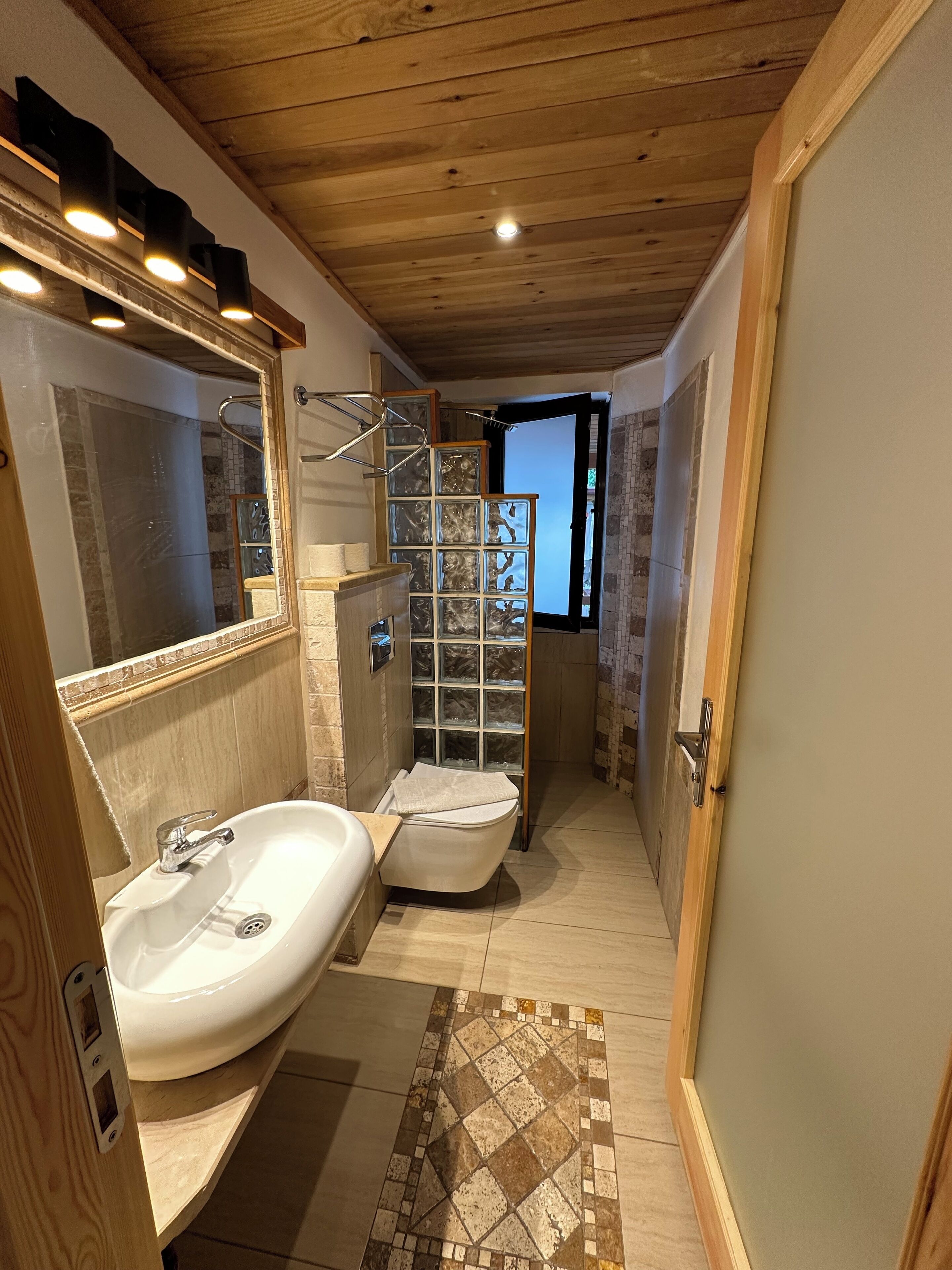 superior studio suite, kitchen, garden level | bathroom | shower, rainfall showerhead, hair dryer, slippers