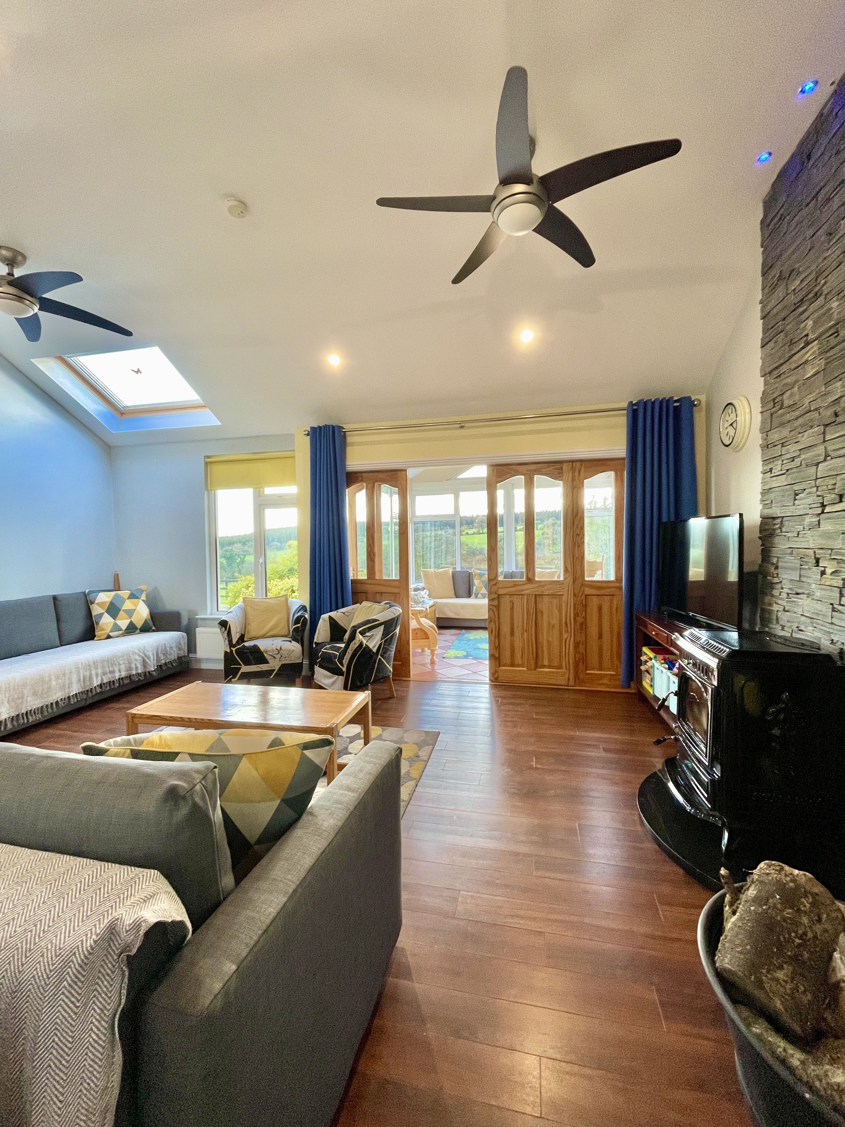 Smart TV, fireplace, video games, table football