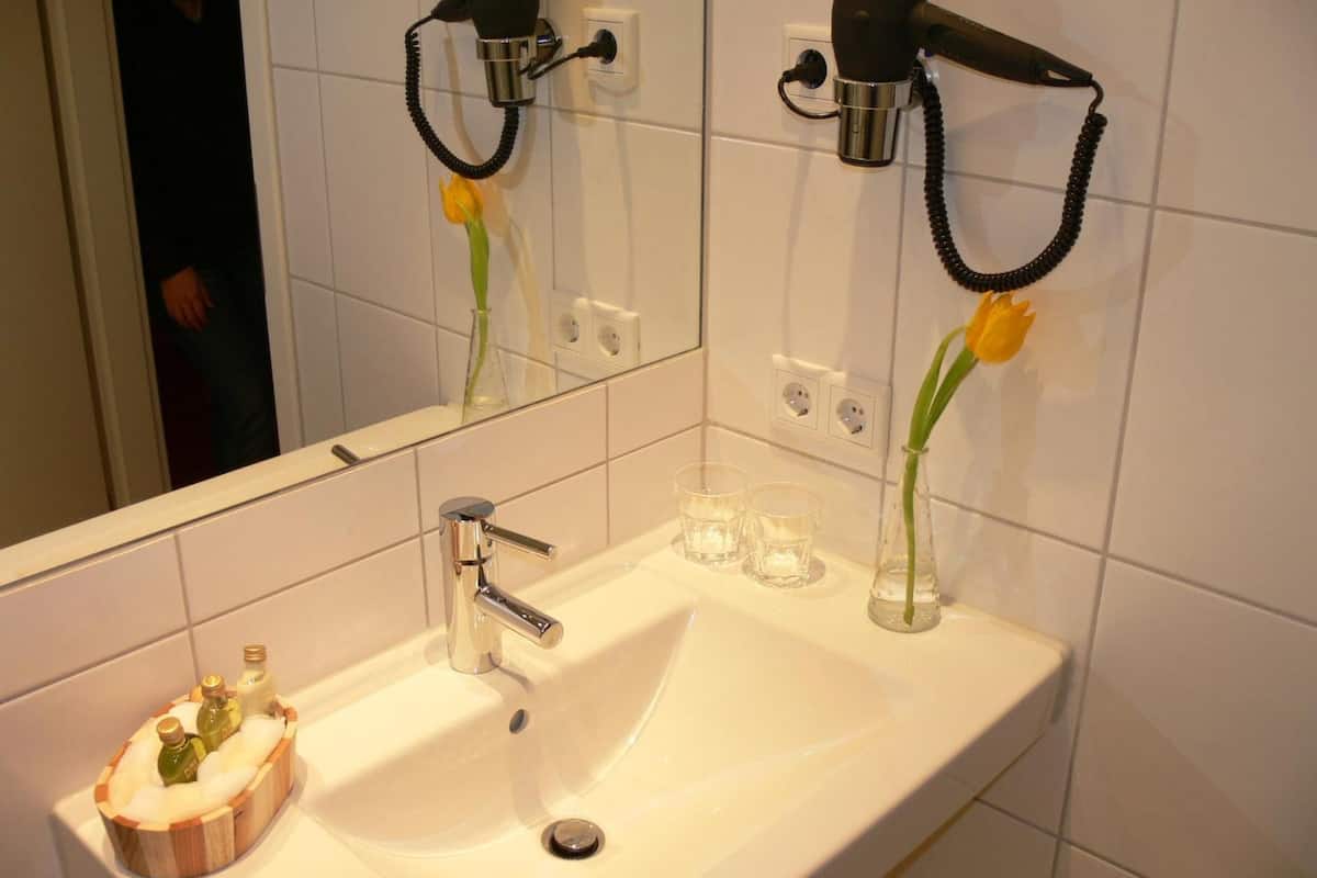 free toiletries, hair dryer, towels, soap