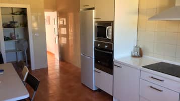 Appartement, 3 chambres, terrasse | Cuisine privée | Grand réfrigérateur, micro-ondes, four, plaque de cuisson