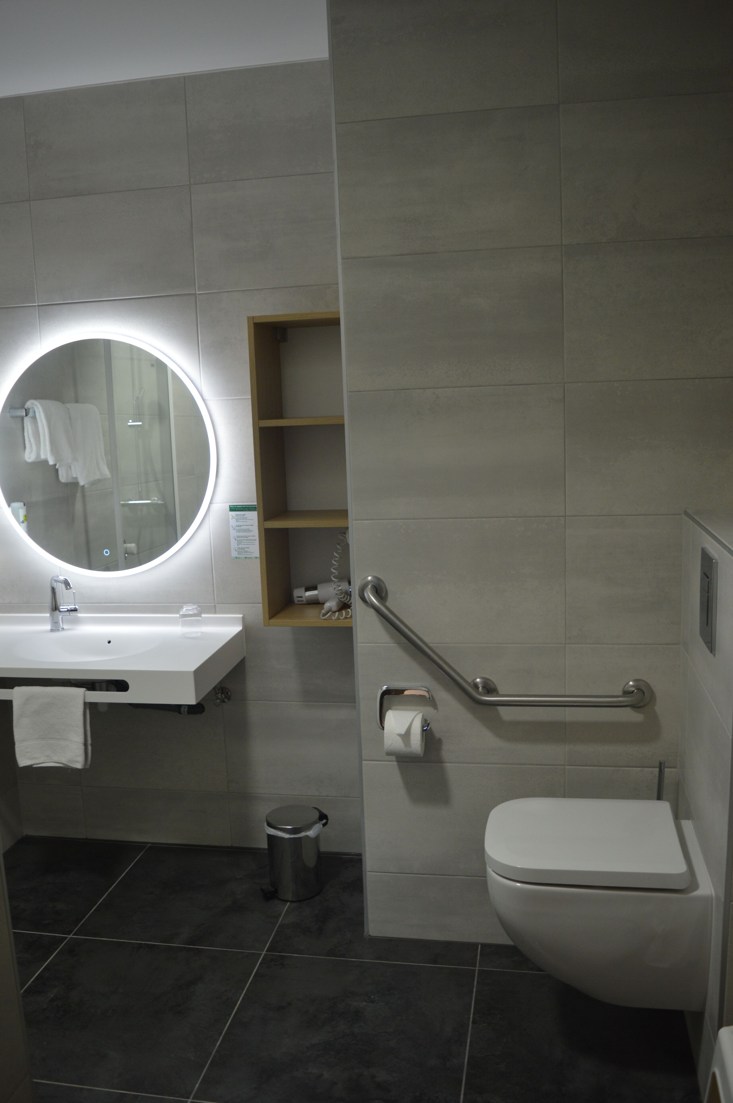 shower, rainfall showerhead, hair dryer, towels