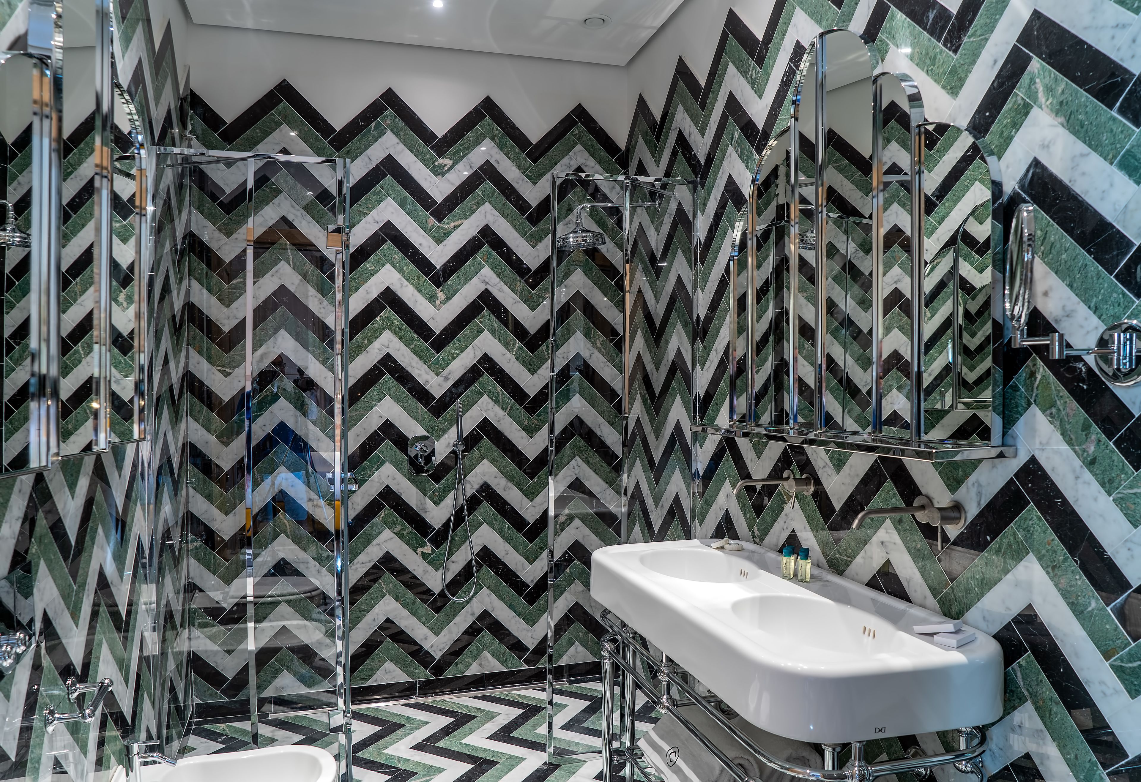 shower, rainfall showerhead, designer toiletries, hair dryer