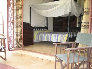 2 bedrooms, desk, laptop workspace, iron/ironing board