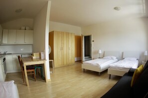 Desk, free WiFi, bed sheets