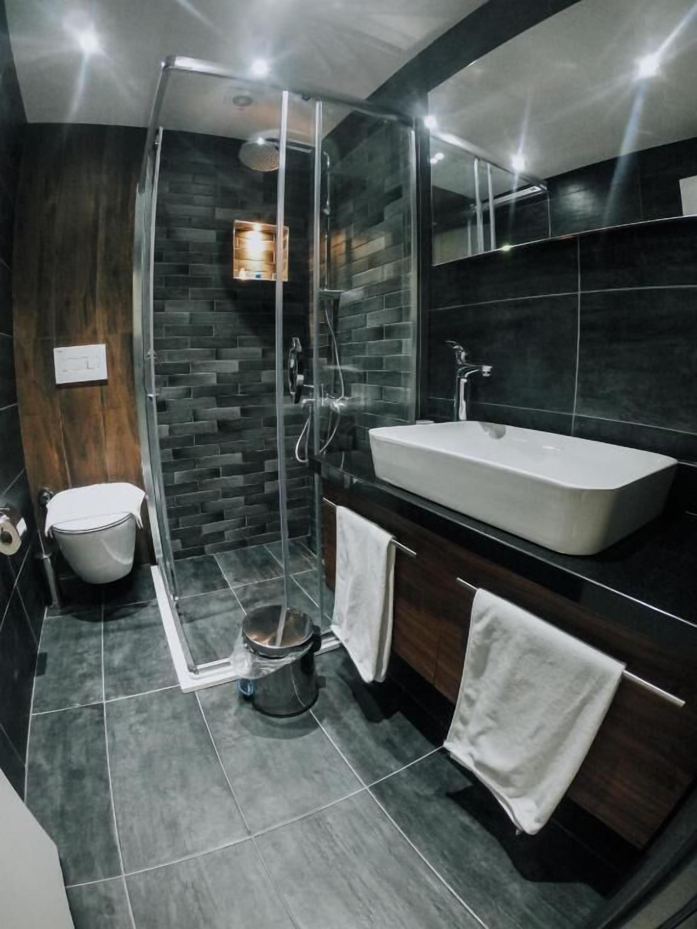 free toiletries, hair dryer, slippers, towels