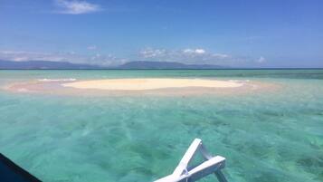 On the beach, beach towels, scuba diving, snorkeling