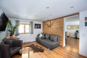 Fernseher, DVD-Player, Bücher, Musikbibliothek