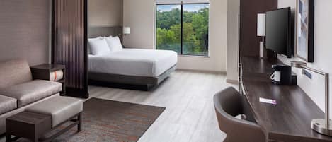 Desk, blackout curtains, soundproofing, iron/ironing board