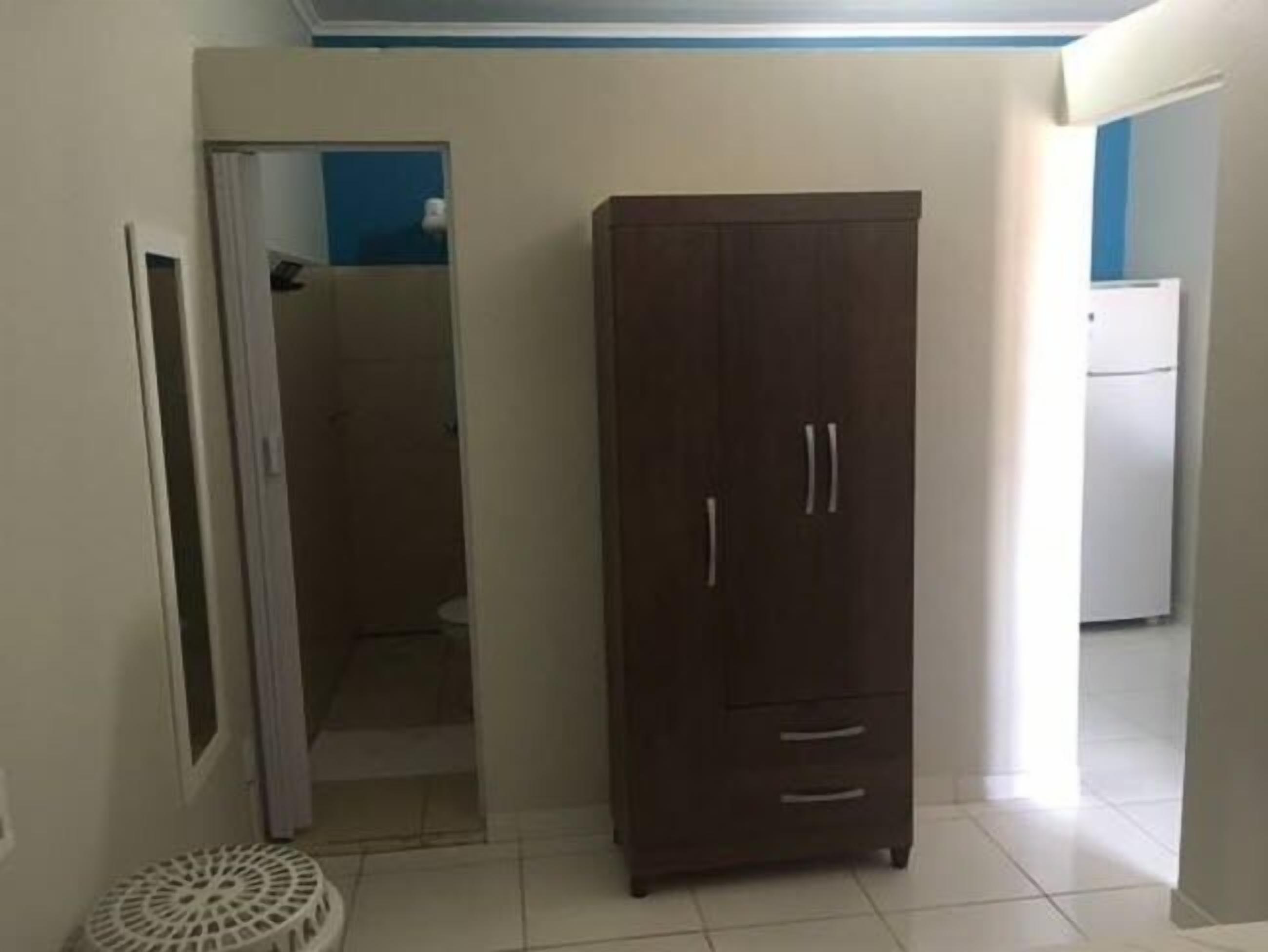 A room with a wardrobe, a toilet, and a sink.