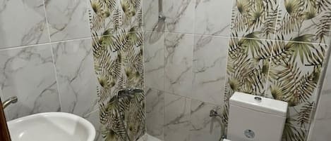 Douche, sèche-cheveux, serviettes fournies